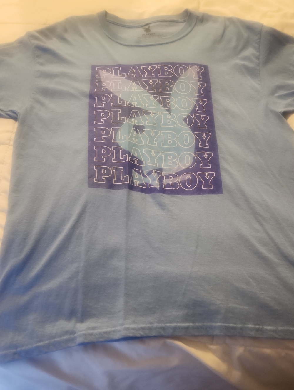 PLAYBOY Light Blue Tee with Purple Logo Block